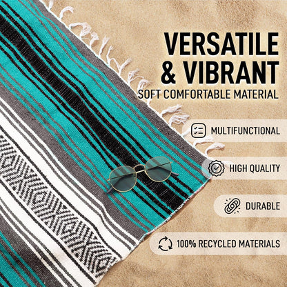 Hydration Nation Authentic Large Handwoven Mexican Blanket - Soft Yoga - Durable Serape - Lightweight Falsa, Beach, Camping, Picnic, Outdoor 70"x50" - Mandarin