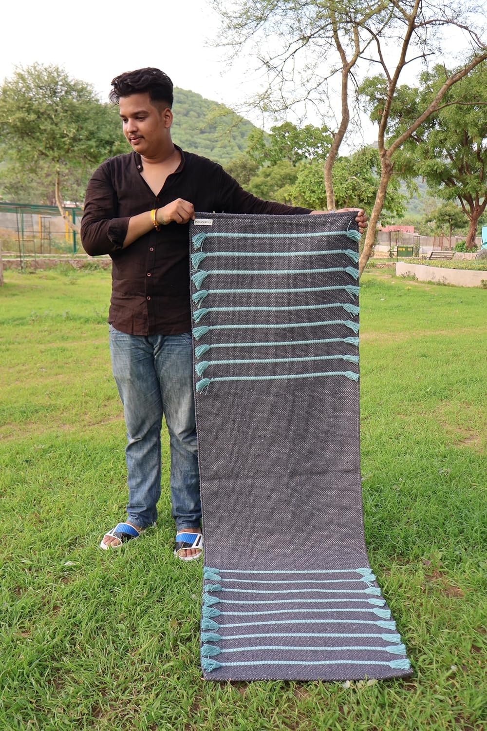 Cotton Organic Yoga Mat - Eco-Friendly Hand-Woven Rug - Handloom Foldable Yoga Mat for Everyday Fitness Maditation Rug - (24”x72”)