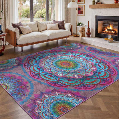 Arenarug Meditation Indoor Outdoor Rug 5x8 ft Mandala Pattern Rug Boho Style,Yoga Meditation Mat Picnic Rug for Patio Living Room Porch Garden Deck Backyard Easy to Clean Non Shedding Non-Slip
