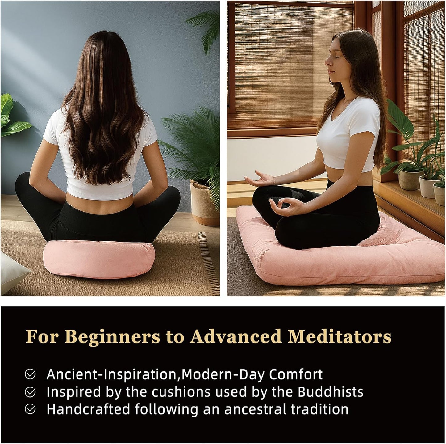 Meditation Cushion Set Zafu & Zabuton – Buckwheat Hull & Memory Foam, Adjustable Floor Pillow for Yoga, Meditation & Sitting, Removable Velvet Cover (Purple)