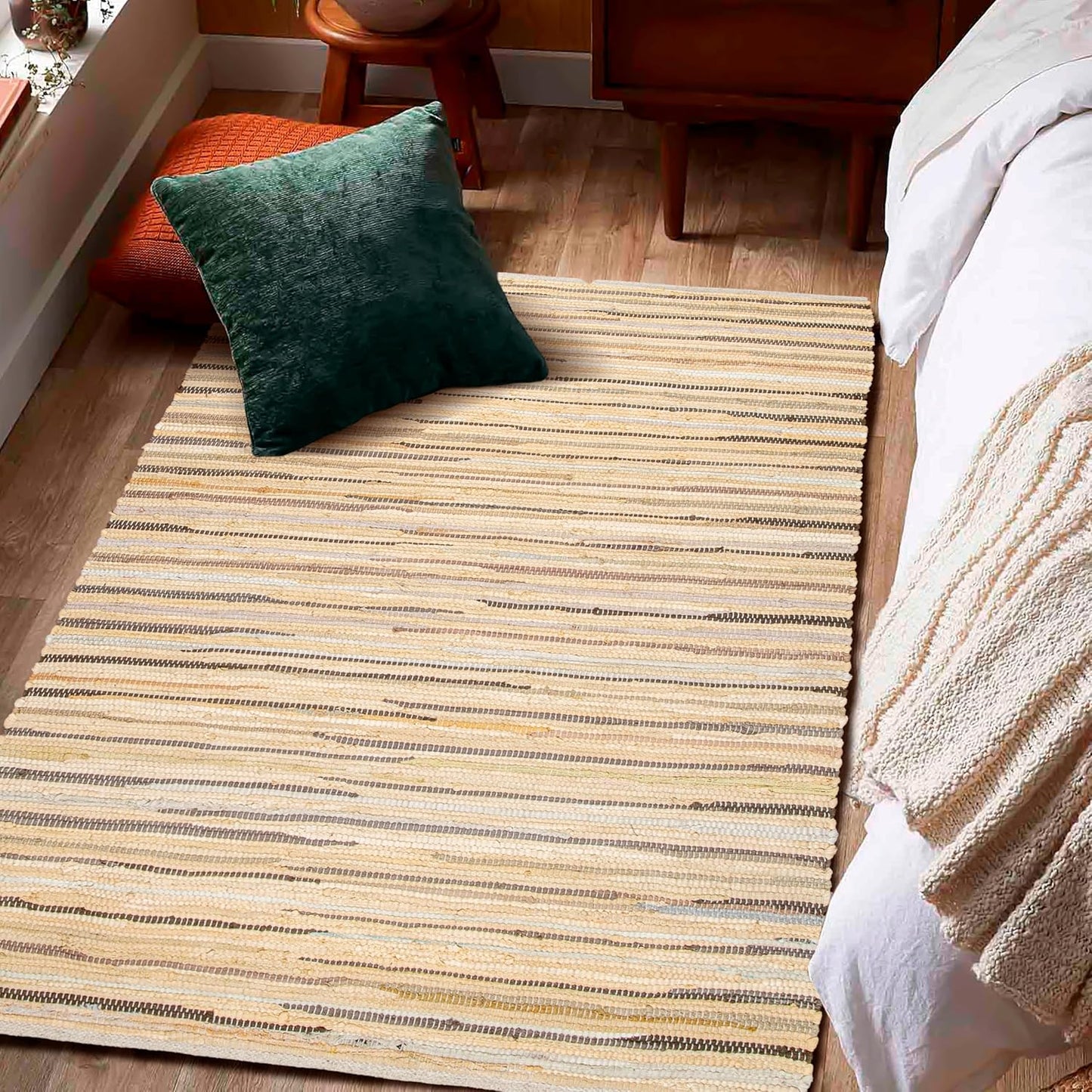 Ramanta Home 100% Cotton Chindi Hosiery Rug 24x36 Inch - Dark Multi, Farmhouse Reversible Soft Bohemeian Rugs Ideal for Entryways, Kitchen, Bedroom | Durable Lightweight Handmade Accent Doormat