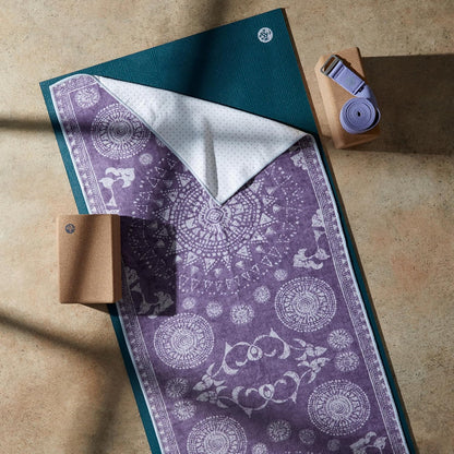 Manduka Yogitoes Yoga Hand Towel - 16" | Moisture Activated Grip | Patented Silicone Nubs | Highly Absorbent, Durable & Easy Care | Compact Size for Hot Yoga, Pilates | 16 x 24 Inches | Midnight