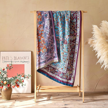 Boho Throw Blanket - 100% Cotton Soft Summer Throw Blanket for Bed, 50"x60" Reversible Breathable Lightweight Blankets, All Seasons Farmhouse Decor Floral Plant Butterfly Throw Quilt