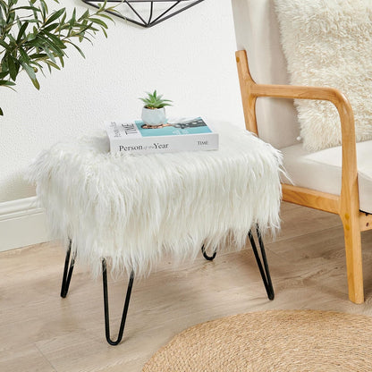 Home Soft Things Green Mongolian Faux Fur Ottoman, Desert Sage, 19'' x 13'' x 17'', Cozy Plush Fluffy Ottoman Foot Rest Stool for Living Room Bedroom Entryway Makeup Bench End of Bed Home Décor