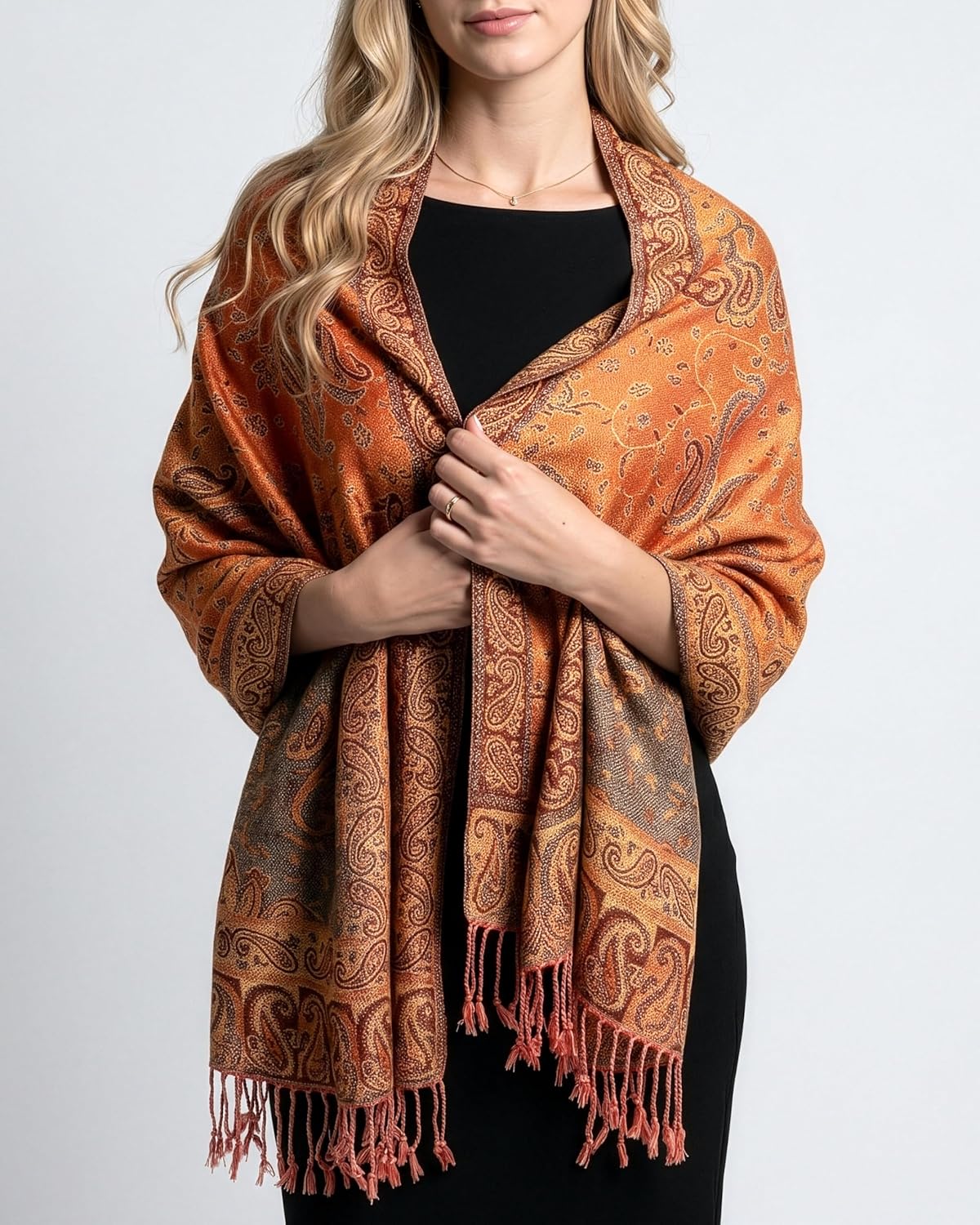 Achillea Reversible Paisley Pashmina Rave Scarf – Exotic Indian Shawls and Wraps for Evening Dresses, Festivals, All Seasons - Colors A
