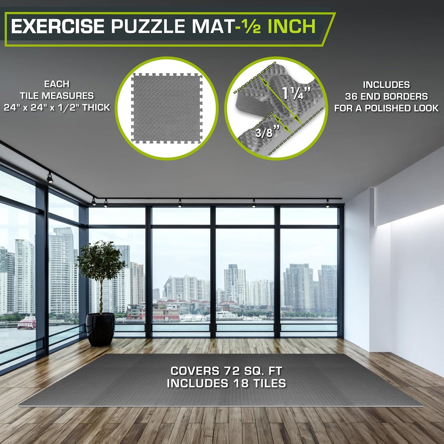 ProsourceFit Exercise Puzzle Mat ½-inch, EVA Interlocking Foam Floor Tiles for Home Gym, Workout Equipment, Kids Play Areas, Black, 24 SQ FT - 6 Tiles