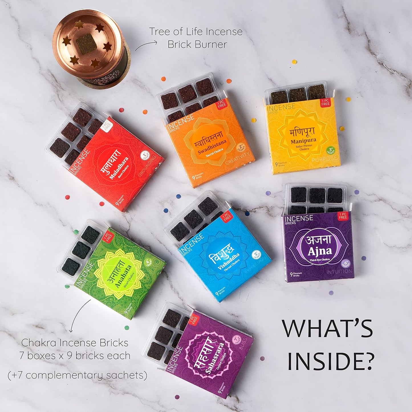 7 Chakra Incense Brick Gift Set by Aromafume | 14 Bricks & Tree of Life Exotic Burner | Smokeless Incense Set for Chakra Balance | Yoga & Meditation Gifts | Incense Kit for Plexus, Root & More