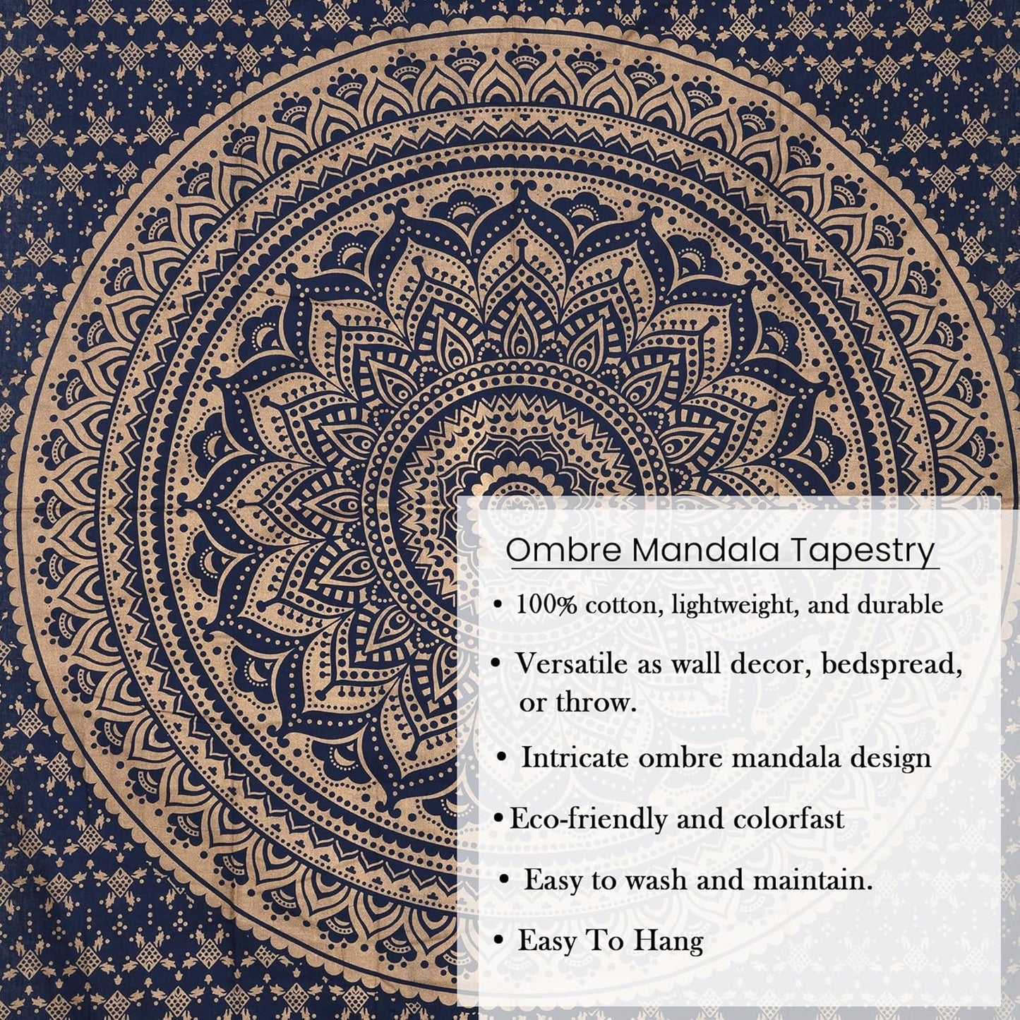 THE ART BOX Original Gold Tapestry Wall Hanging Mandala – Cotton Throw Tapestry – Boho Bedding White and Gold Medium Bedspread 54x60 Inches – Meditation & Yoga Rug Mat