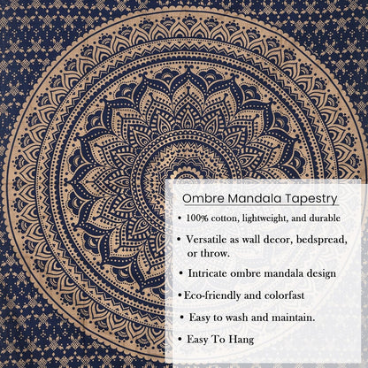 THE ART BOX Original Gold Tapestry Wall Hanging Mandala – Cotton Throw Tapestry – Boho Bedding White and Gold Medium Bedspread 54x60 Inches – Meditation & Yoga Rug Mat