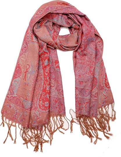 Achillea Reversible Paisley Pashmina Rave Scarf – Exotic Indian Shawls and Wraps for Evening Dresses, Festivals, All Seasons - Colors B