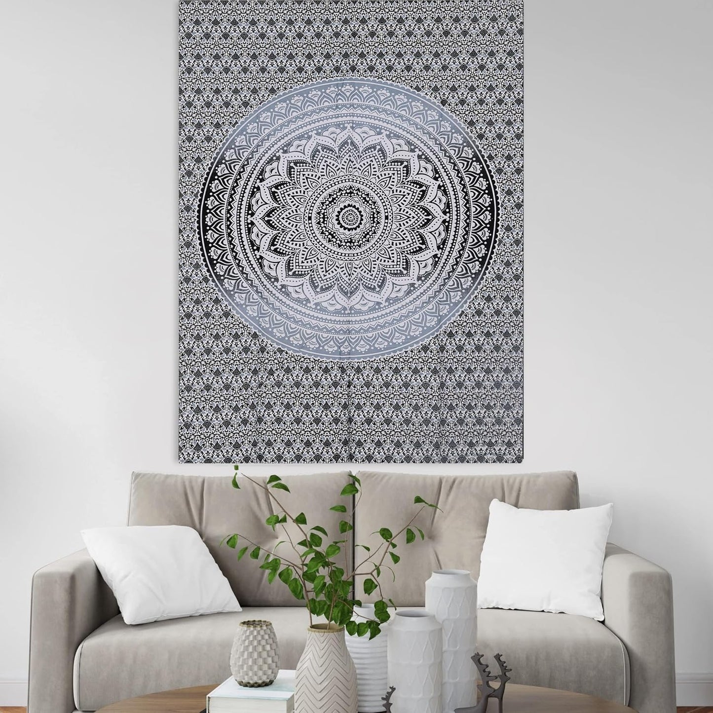 THE ART BOX Original Gold Tapestry Wall Hanging Mandala – Cotton Throw Tapestry – Boho Bedding White and Gold Medium Bedspread 54x60 Inches – Meditation & Yoga Rug Mat