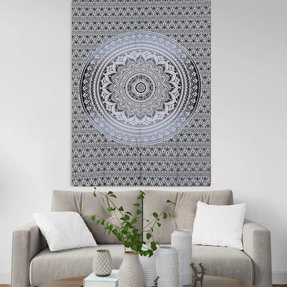 THE ART BOX Original Gold Tapestry Wall Hanging Mandala – Cotton Throw Tapestry – Boho Bedding White and Gold Medium Bedspread 54x60 Inches – Meditation & Yoga Rug Mat