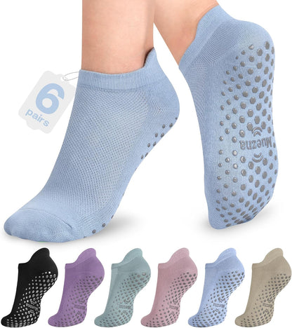 Muezna 6 Pairs Pilates Grip Socks for Women, Non Slip Yoga Socks with Grips, Grippy Socks for Barre, and Hospital