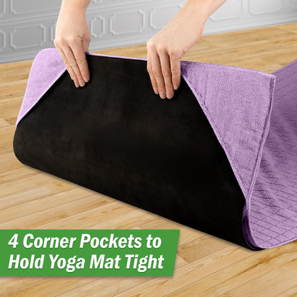Yoga Mat Towel and Gym Towel Set - 2-Piece Non Slip Set for Hot Yoga, Pilates, and Gym - 72” x 24” Sweat Absorbent and Quick Drying Blanket with Corner Pockets for Mats by Wakeman (Gray)