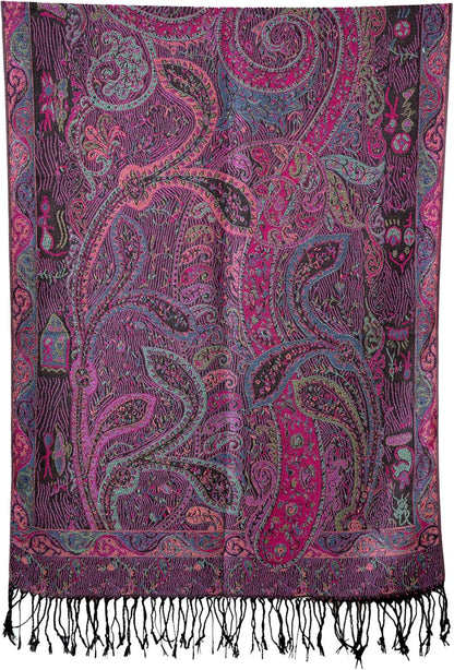 Achillea Reversible Paisley Pashmina Rave Scarf – Exotic Indian Shawls and Wraps for Evening Dresses, Festivals, All Seasons - Colors A