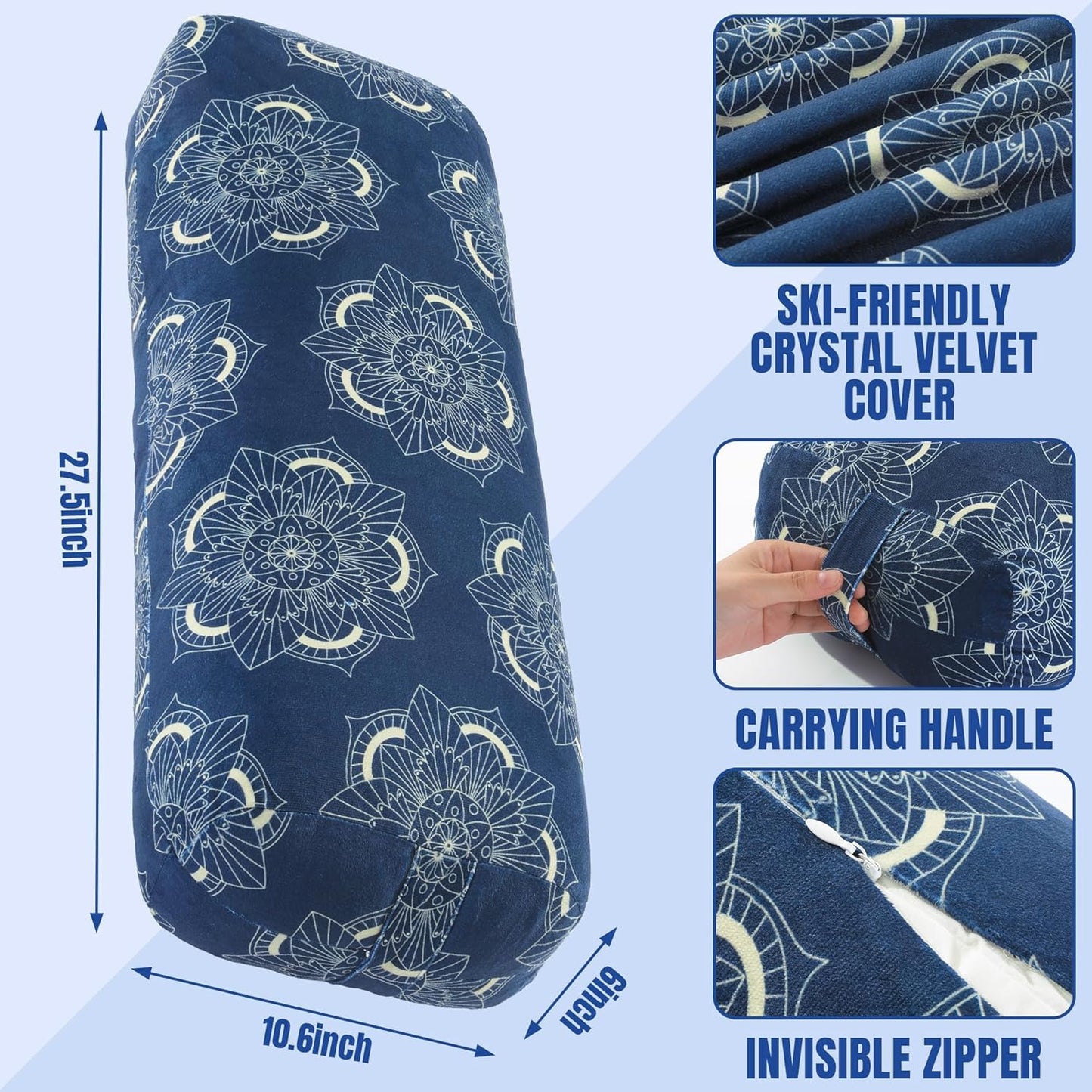 MABOZOO Yoga Bolster Pillow, Rectangular Yoga Bolster for Restorative & Meditation, Professional Meditation Cushion with Carry Handle