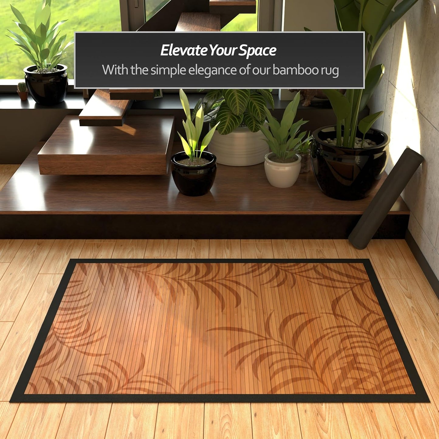 Red Lantern Bamboo Rug - Little Leaf - 4' x 6'
