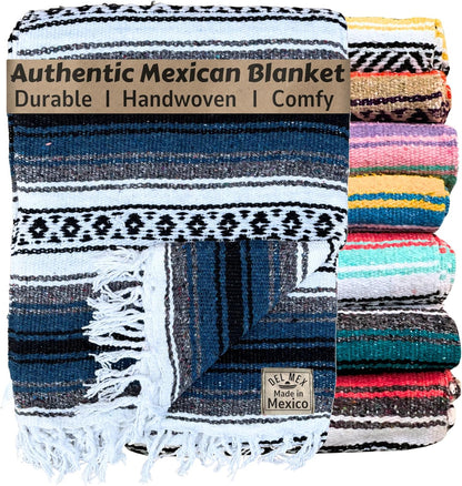 Del Mex Classic Mexican Blanket, Large Authentic Woven Falsa Throw (70"x50"), Artisan Southwest Décor for Beach, Yoga, Outdoors (Lavender)