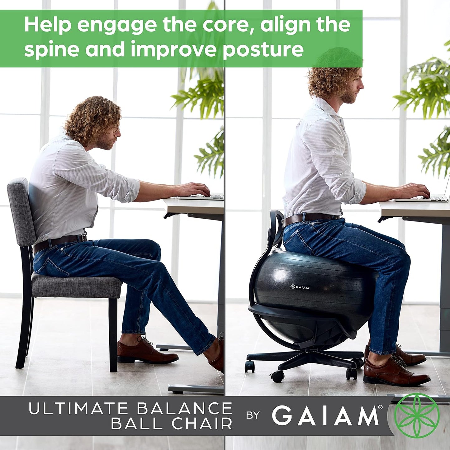 Gaiam 610-6002RTL Balance Ball Chair - Classic Yoga Ball Chair with 52cm Stability Ball, Pump & Exercise Guide for Home or Office, Black
