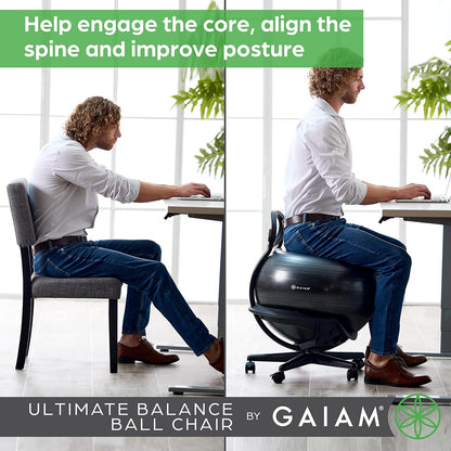 Gaiam 610-6002RTL Balance Ball Chair - Classic Yoga Ball Chair with 52cm Stability Ball, Pump & Exercise Guide for Home or Office, Black