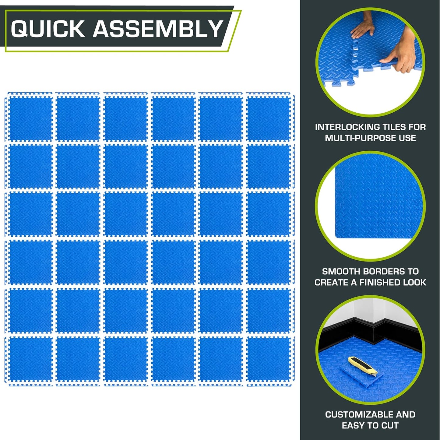 ProsourceFit Exercise Puzzle Mat ½-inch, EVA Interlocking Foam Floor Tiles for Home Gym, Workout Equipment, Kids Play Areas, Black, 24 SQ FT - 6 Tiles