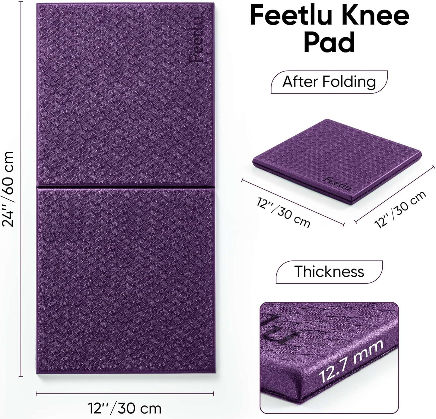 Yoga Knee Pad Cushion Exercise Knee Pad Folding, 1/2" Thick 24"x12" Eliminate Pain During Yoga or Exercise Workout– Extra Thick Padding& Support for Yoga Pilates, Fitness Exercise