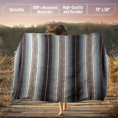 Hydration Nation Authentic Large Handwoven Mexican Blanket - Soft Yoga - Durable Serape - Lightweight Falsa, Beach, Camping, Picnic, Outdoor 70"x50" - Mandarin