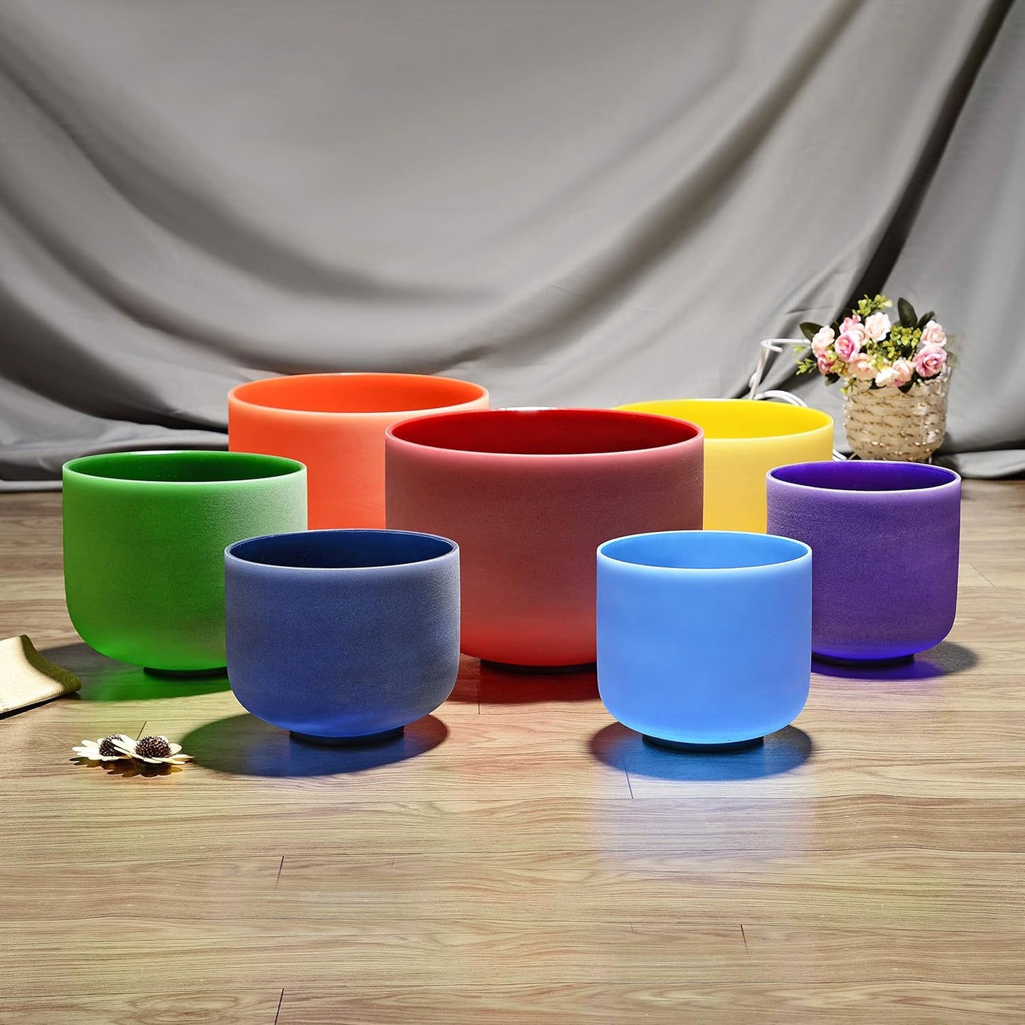 TOPFUND 6-12 inch 432Hz Chakra Set of 7 Crystal Singing Bowls with Heavy Duty Carrying Case and Singing Bowl Mallets