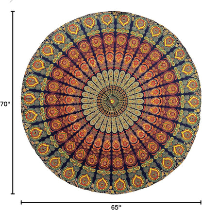 raajsee Purple Round Beach Tapestry Hippie/Boho Beach Blanket Mandala/Indian Cotton Throw - Round Tablecloth/Home Decor/Indie Rug Yoga Mat Meditation Picnic Rugs 127 CM / 50 INCHE Circle