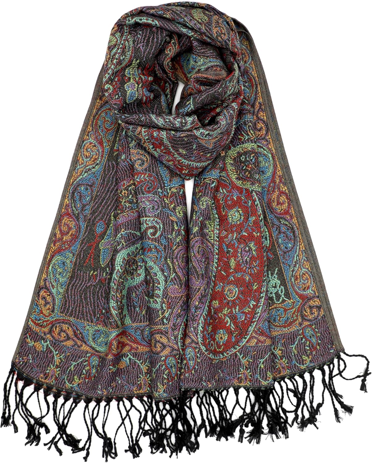 Achillea Reversible Paisley Pashmina Rave Scarf – Exotic Indian Shawls and Wraps for Evening Dresses, Festivals, All Seasons - Colors A