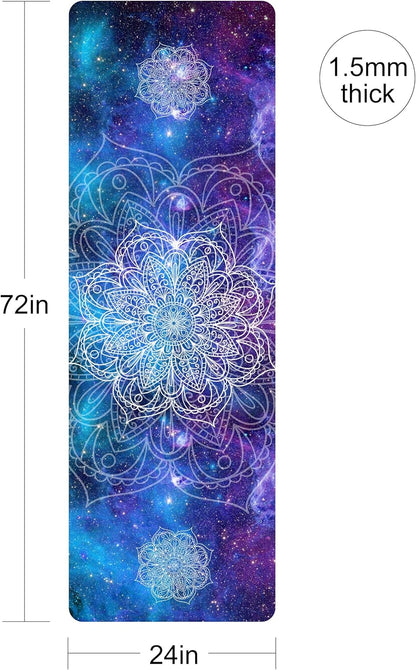 nuveti Printed Travel Yoga Mat-1/16 Inch Thick Non Slip Fitness Workout Mat with Carrying Bag, Foldable Lightweight Suede & Natural Rubber Yoga Mat for Yoga Pilates and Fitness 72" L x 24" W x 1.5mm