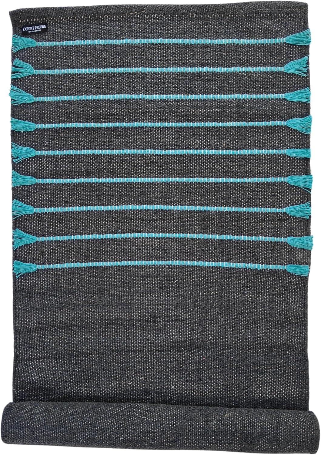 Indian Handmade100 % Organic Anti Skid Multi Colour Cotton Yoga Mat - Eco-Friendly Hand-Woven Rug - Non-Slip & Thick (24”x72”x5mm) for Hot yoga & Everyday Fitness at Home - Comfortable & Foldable Extra-Long Mat