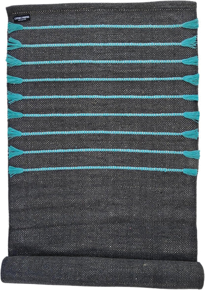 Indian Handmade100 % Organic Anti Skid Multi Colour Cotton Yoga Mat - Eco-Friendly Hand-Woven Rug - Non-Slip & Thick (24”x72”x5mm) for Hot yoga & Everyday Fitness at Home - Comfortable & Foldable Extra-Long Mat