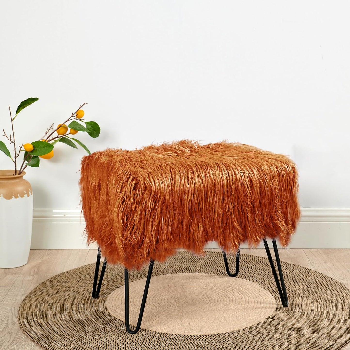 Home Soft Things Green Mongolian Faux Fur Ottoman, Desert Sage, 19'' x 13'' x 17'', Cozy Plush Fluffy Ottoman Foot Rest Stool for Living Room Bedroom Entryway Makeup Bench End of Bed Home Décor
