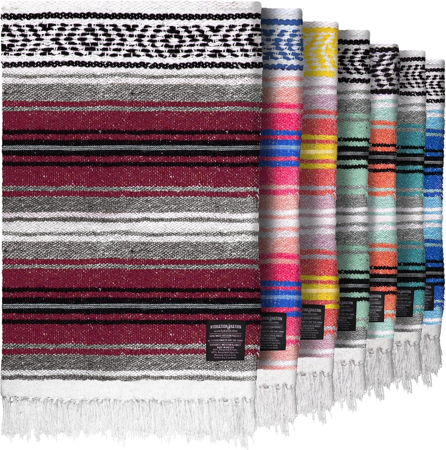 Hydration Nation Authentic Large Handwoven Mexican Blanket - Soft Yoga - Durable Serape - Lightweight Falsa, Beach, Camping, Picnic, Outdoor 70"x50" - Mandarin