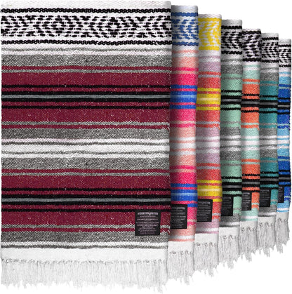 Hydration Nation Authentic Large Handwoven Mexican Blanket - Soft Yoga - Durable Serape - Lightweight Falsa, Beach, Camping, Picnic, Outdoor 70"x50" - Mandarin