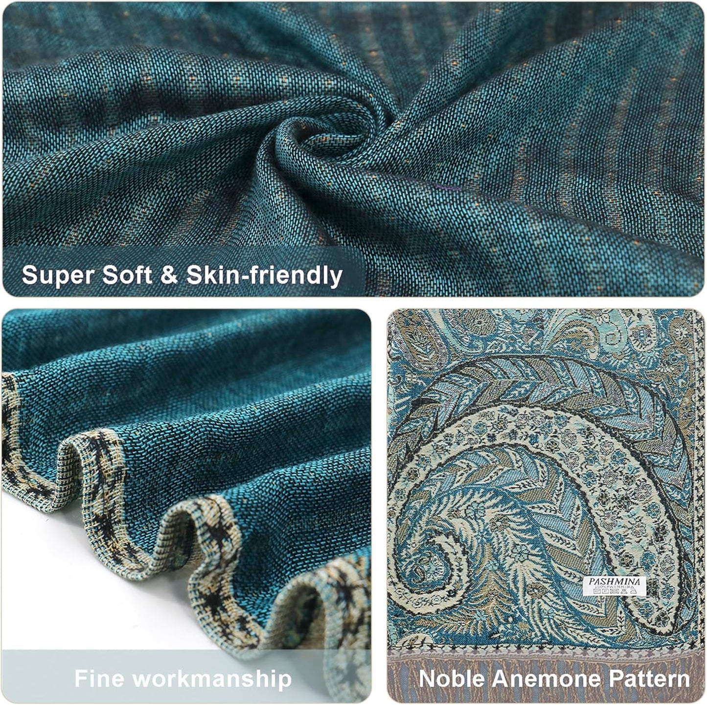 vimate Silky Paisley Pashmina Shawl Scarf-Women's Soft Double-side Jacquard Pashminas Wrap for Evening Dress Travel Shawl