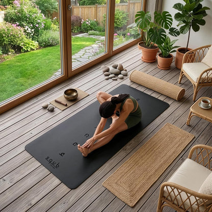 Yoga Mat Thick 5mm – Non Slip Exercise Mat Workout Surface, PU Natural Rubber Grip, Extra Large 183x68 cm Wide Design, Pilates Fitness Training, Includes Strap & Carry Bag
