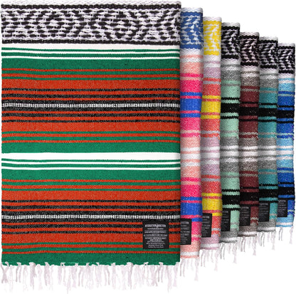 Hydration Nation Authentic Large Handwoven Mexican Blanket - Soft Yoga - Durable Serape - Lightweight Falsa, Beach, Camping, Picnic, Outdoor 70"x50" - Mandarin