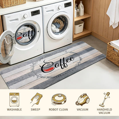 Coffee Kitchen Rug, 20"x47" Soft Velvet Kitchen Runner, Laundry Room Rugs Thickened TPR Bottom Floor Mat, Friendly for Kids & Pets, Multi-Use for Yoga Office, Coffee Station Rug Decor
