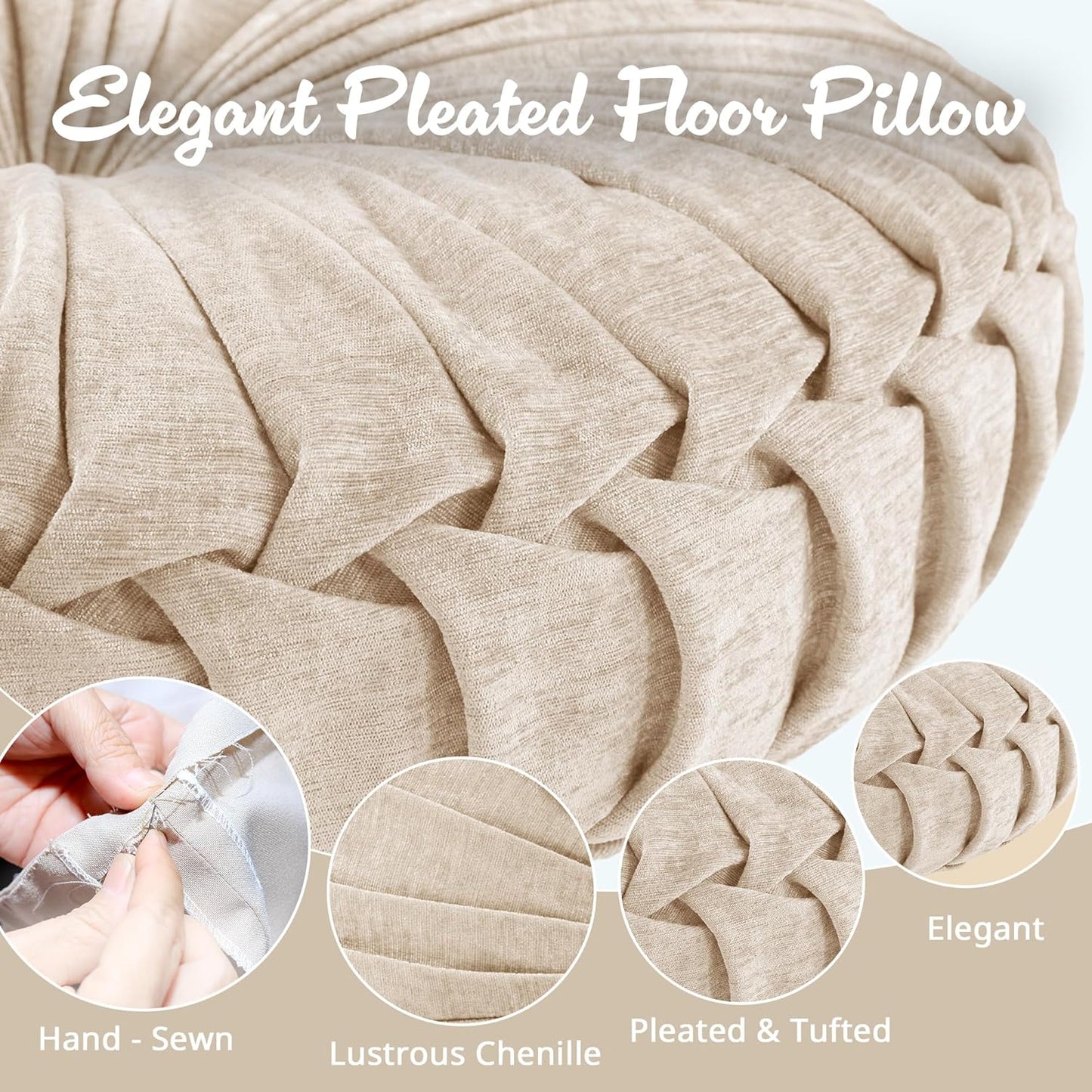 Intelligent Design Large Floor Pillow for Adults Yoga or Meditation Cushion with Handle, Floor Cushion for Board Games, Lustrous Chenille Tufted, Handsewn Scalloped Edge, Azza, 24" x 24" x 5" Yellow