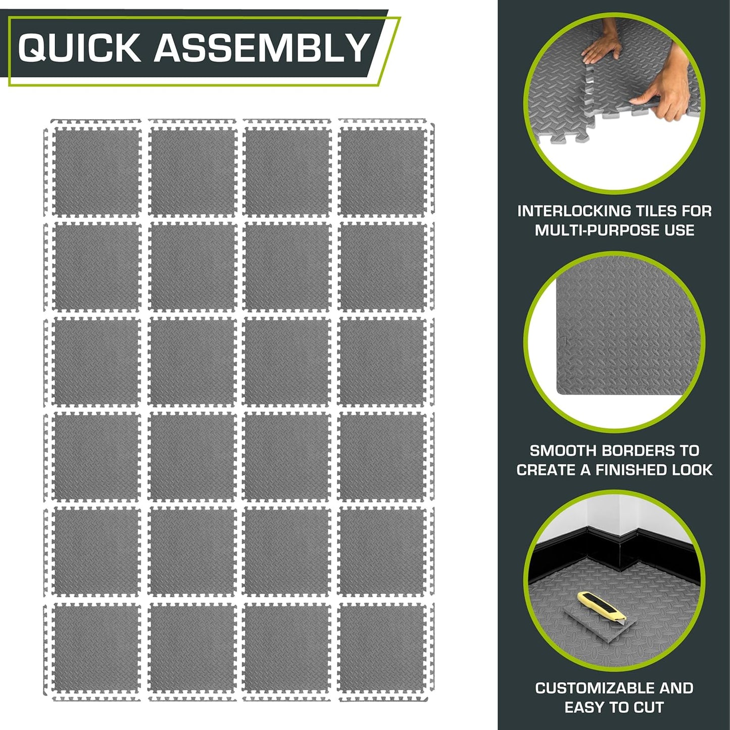 ProsourceFit Exercise Puzzle Mat ½-inch, EVA Interlocking Foam Floor Tiles for Home Gym, Workout Equipment, Kids Play Areas, Black, 24 SQ FT - 6 Tiles