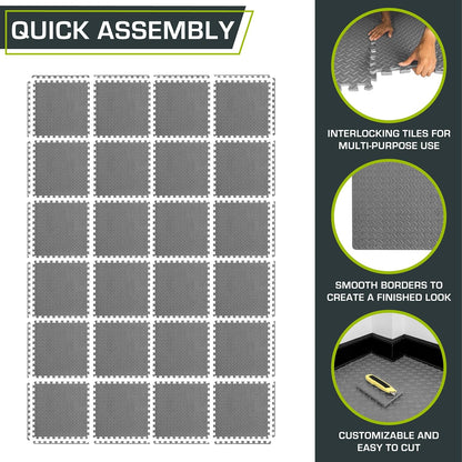 ProsourceFit Exercise Puzzle Mat ½-inch, EVA Interlocking Foam Floor Tiles for Home Gym, Workout Equipment, Kids Play Areas, Black, 24 SQ FT - 6 Tiles