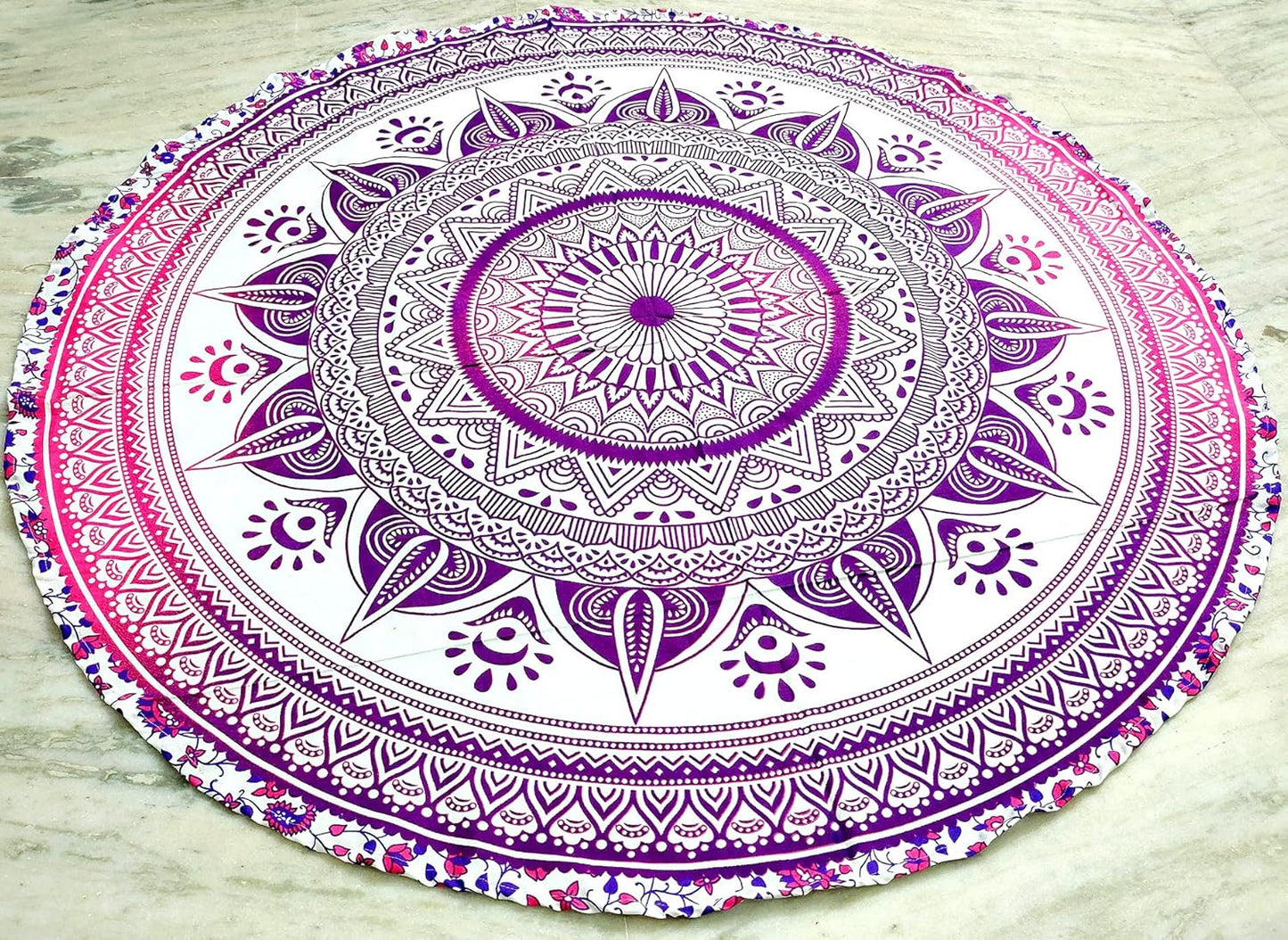 Mandala Round Beach Tapestry Boho Hippie Blanket Bohemian Large Table Cloth Home Decor Yoga Mat Meditation Picnic Rug Throw Hippy Gypsy Tablecloth Roundie (42 Inches, Orange And Blue)