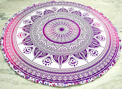 Mandala Round Beach Tapestry Boho Hippie Blanket Bohemian Large Table Cloth Home Decor Yoga Mat Meditation Picnic Rug Throw Hippy Gypsy Tablecloth Roundie (42 Inches, Orange And Blue)