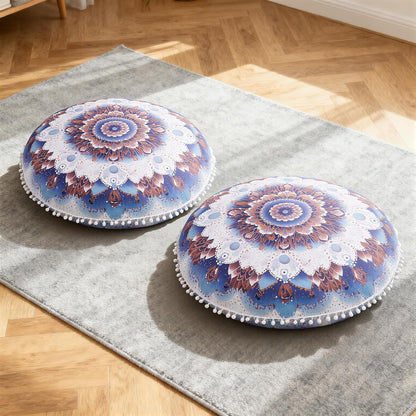 Meditation Cushion 32 Inch Round, Large Floor Pillow Seating for Adults, Bohemian Mandala Yoga Cushion, Extra Thick Memory Foam Removable Washable Cover, Ideal Gift & Holiday Decor, Blue
