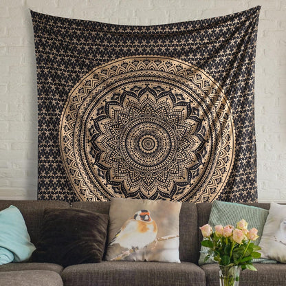 THE ART BOX Original Gold Tapestry Wall Hanging Mandala – Cotton Throw Tapestry – Boho Bedding White and Gold Medium Bedspread 54x60 Inches – Meditation & Yoga Rug Mat
