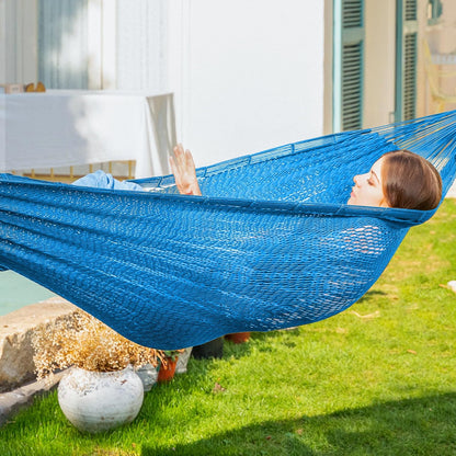 PNAEUT Handwoven Mayan Hammocks, Double Rope Hammock for Outdoor Outside & Indoor, Thick Soft 600 lbs Capacity Heavy-Duty, Includes Tree Straps, Carabiners & Carrying Bag (Nature, X-Large)