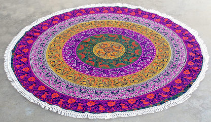 Mandala Round Beach Tapestry Boho Hippie Blanket Bohemian Large Table Cloth Home Decor Yoga Mat Meditation Picnic Rug Throw Hippy Gypsy Tablecloth Roundie (42 Inches, Orange And Blue)