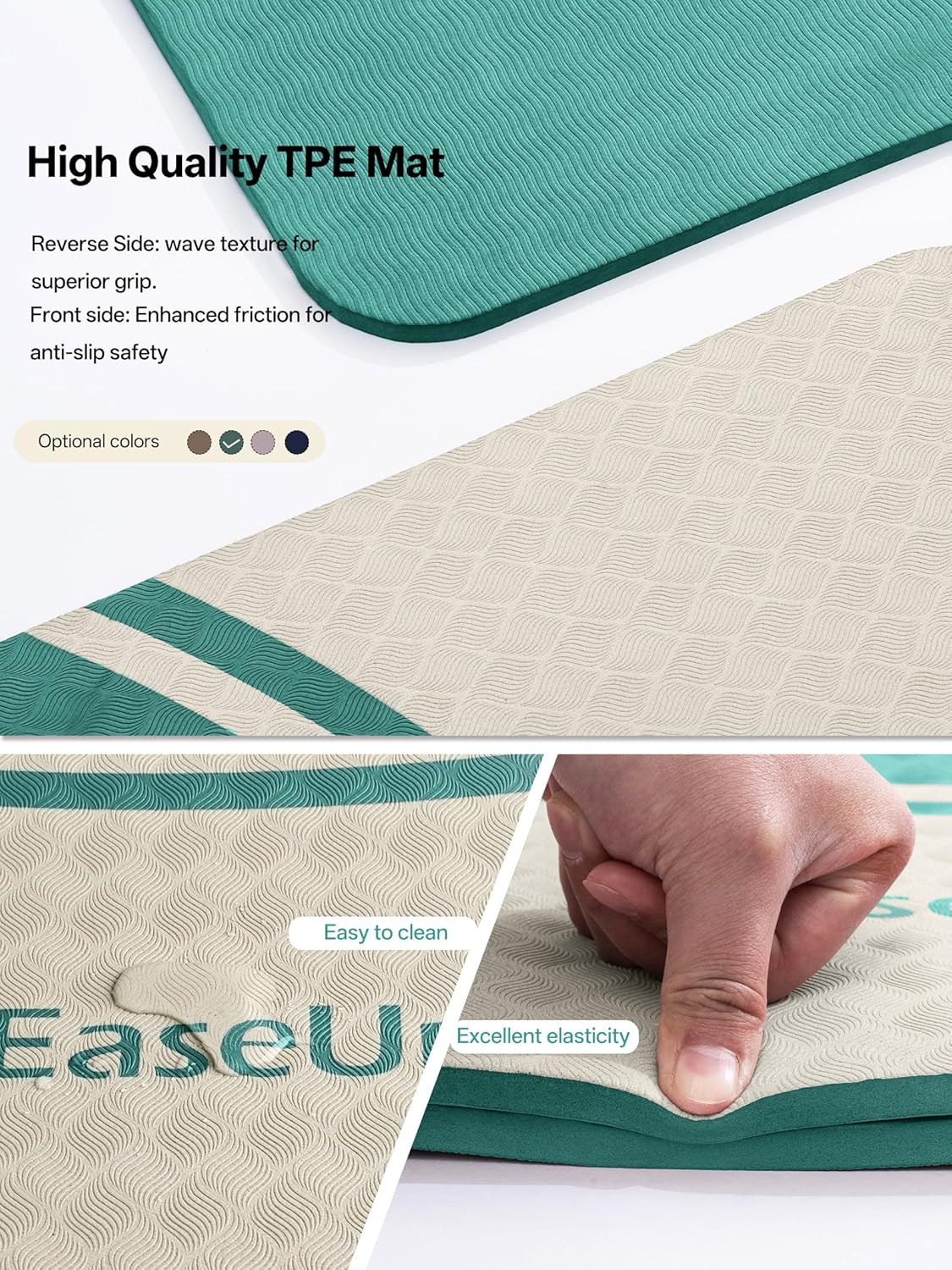 EaseUp Extra Thick Yoga Mat -2/5 inch (10MM), 72.8x31.5" Extra Long-Wide, Professional TPE Non-slip yoga mats for Yoga,Exercise, Workout,Pilates and Fitness, with strap